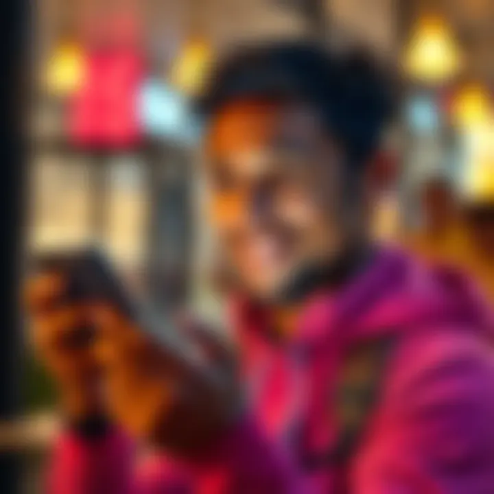 A person using a smartphone to track their earnings on an app, showing a hopeful expression.