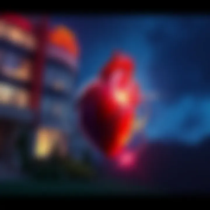 Art piece featuring a heart and hypodermic needle near UVA hospital