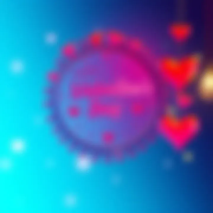 A colorful Valentine's Day badge featuring hearts and festive decorations, symbolizing love and celebration.