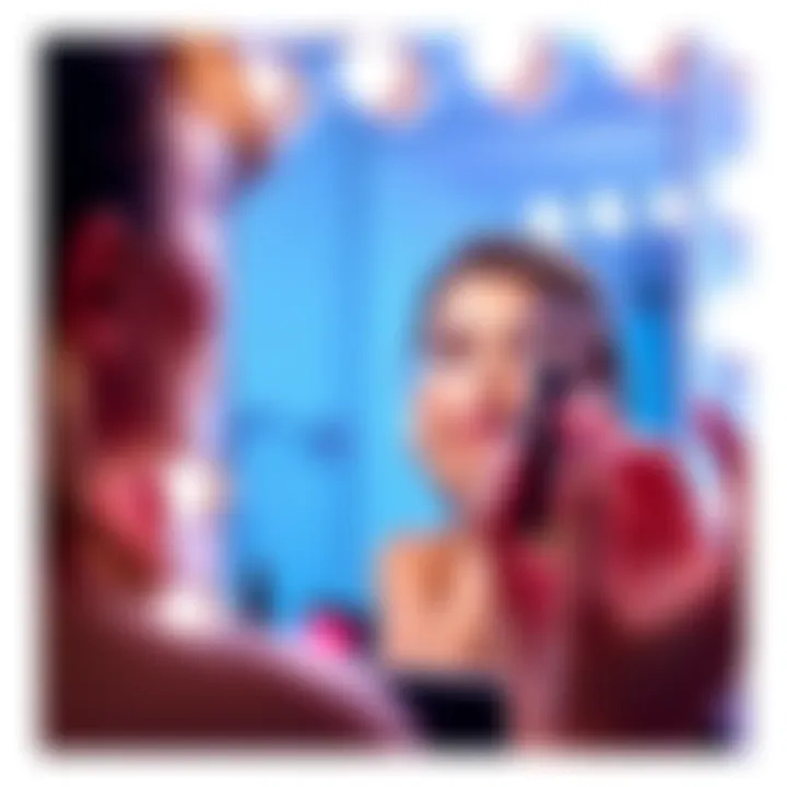 A close-up of a person applying makeup in front of a mirror, reflecting a focus on physical appearance and self-presentation.