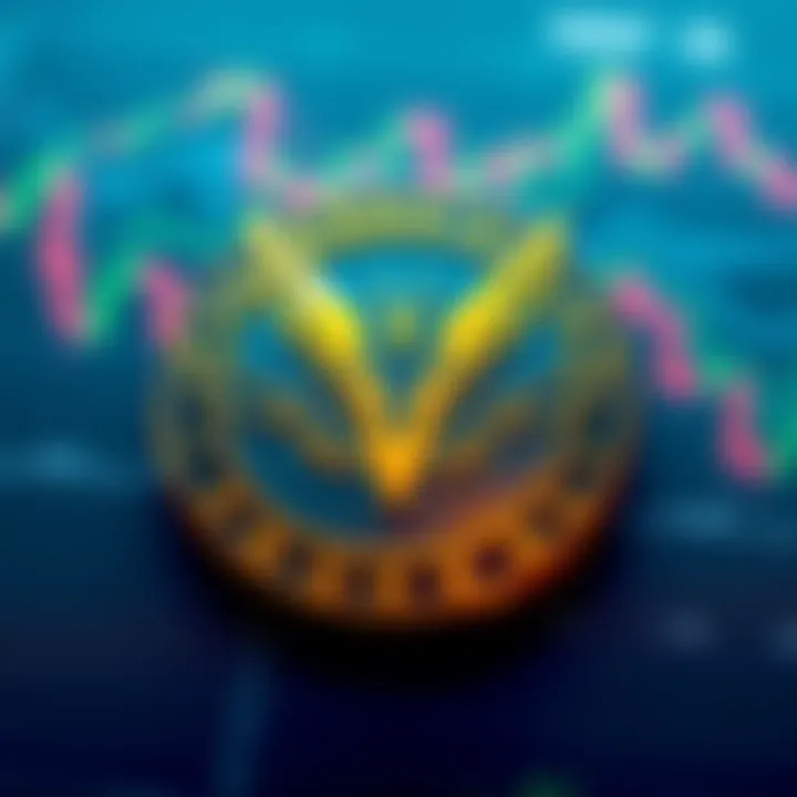 Vankedisicoin Logo A close-up view of the Vankedisicoin logo set against a digital currency background with graphs and charts.