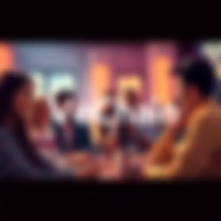 A group of diverse people engaged in a conversation about blockchain technology, sharing ideas and insights in a lively setting.