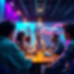 A group of people discussing VeChain updates and sustainability efforts in a vibrant online forum setting.