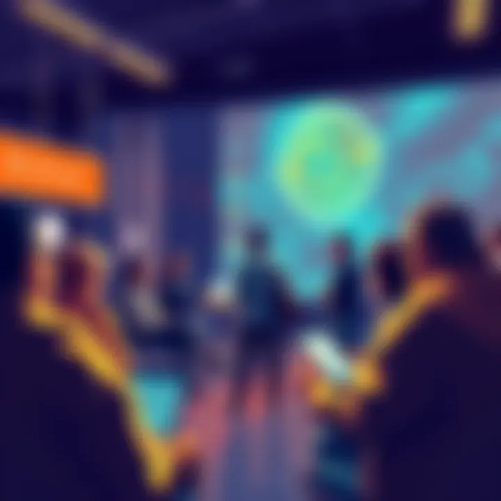 VeChain Community Discussion People engaging in a discussion about VeChain and blockchain advancements, with a focus on sustainability and upgrades.