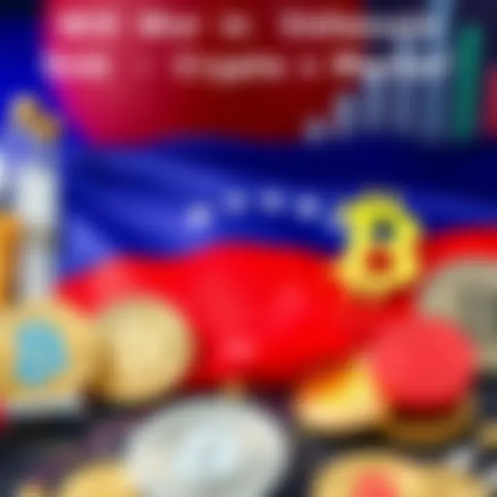 A Venezuelan flag alongside various cryptocurrency symbols, representing the concerns over conflict in Venezuela impacting the crypto market.