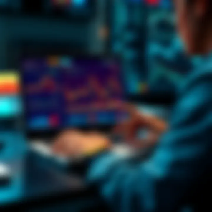 Verifying Crypto Trading Volume Person analyzing cryptocurrency trading data on a laptop with charts and graphs displayed