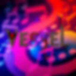Vessel Band Logo A close-up of the band Vessel's logo, featuring bold letters with a heart symbol integrated into the design, set against a colorful background of music notes.