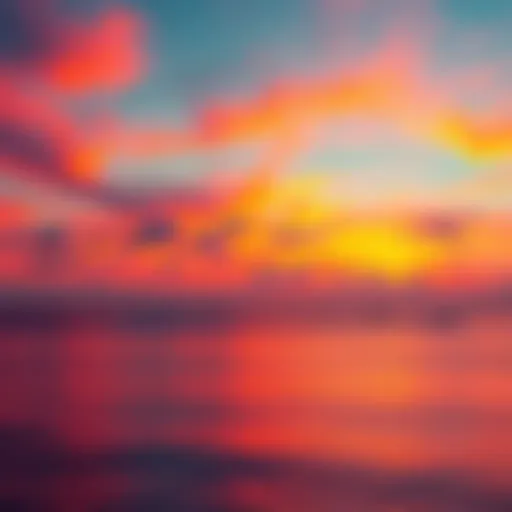 Vibrant sunset over a calm ocean A stunning sunset paints the sky with orange and pink hues, reflecting on the smooth surface of the ocean, showing the beauty of nature.