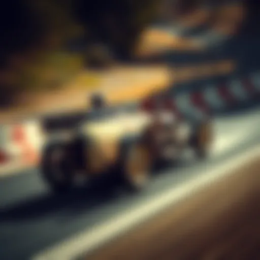 A vintage race car speeding on a track, showcasing a driver focused on perfect gear shifts during the Atlas Racer event.