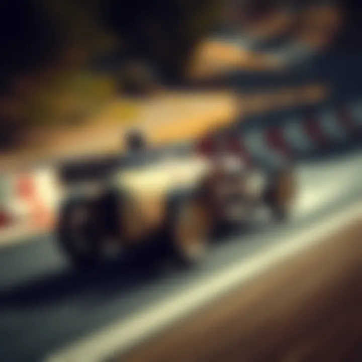 A vintage race car speeding on a track, showcasing a driver focused on perfect gear shifts during the Atlas Racer event.