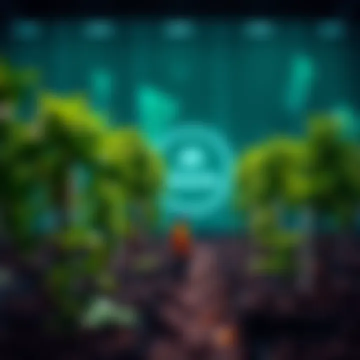 A player growing trees in a virtual environment, with the Solana logo in the background, showcasing the connection between gaming and real-world tree planting.