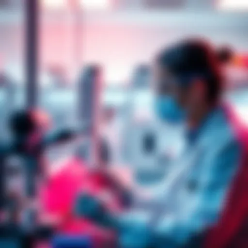 A scientist in a lab analyzing samples related to the virus and working towards a cure.