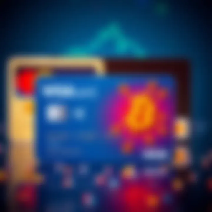 A Visa card with crypto symbols, showcasing its market leadership in crypto transactions, compared to a Mastercard in the background.