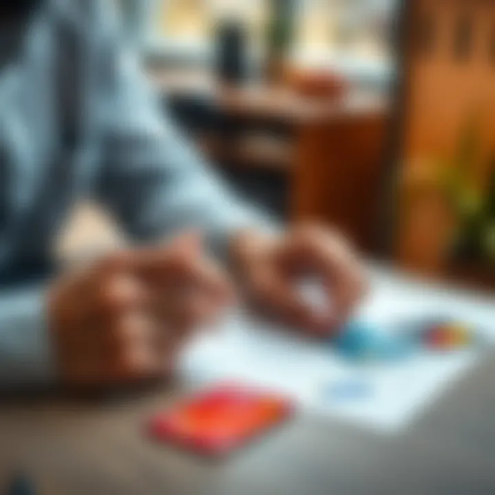 Person comparing Visa and Mastercard options with a laptop and credit cards on the table