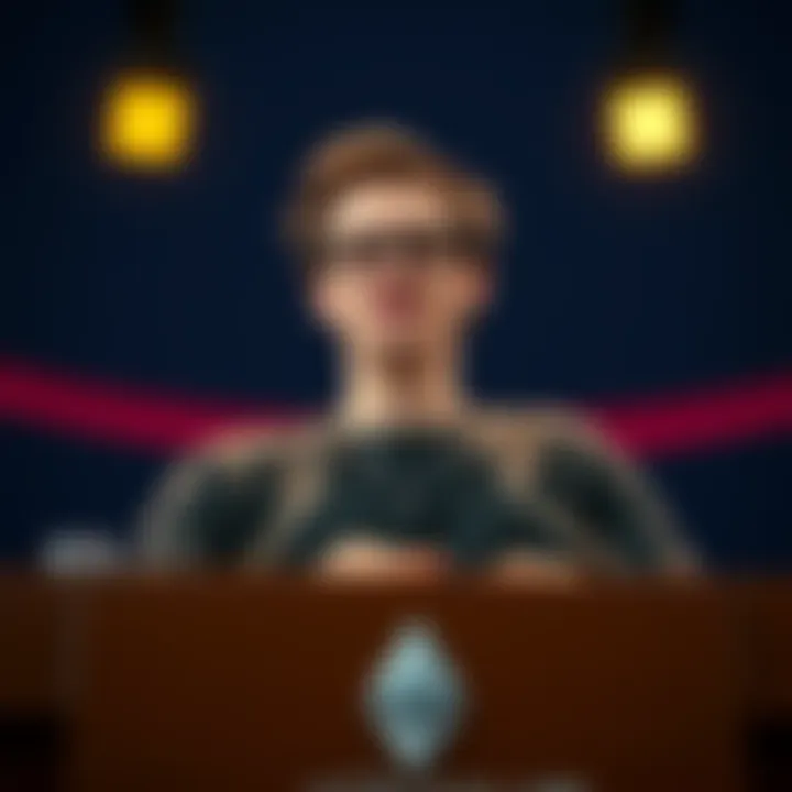 Vitalik Buterin at a podium discussing the importance of private Ethereum accounts