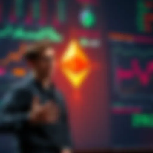Vitalik Buterin presenting his ideas on Ethereum with charts and graphics in the background