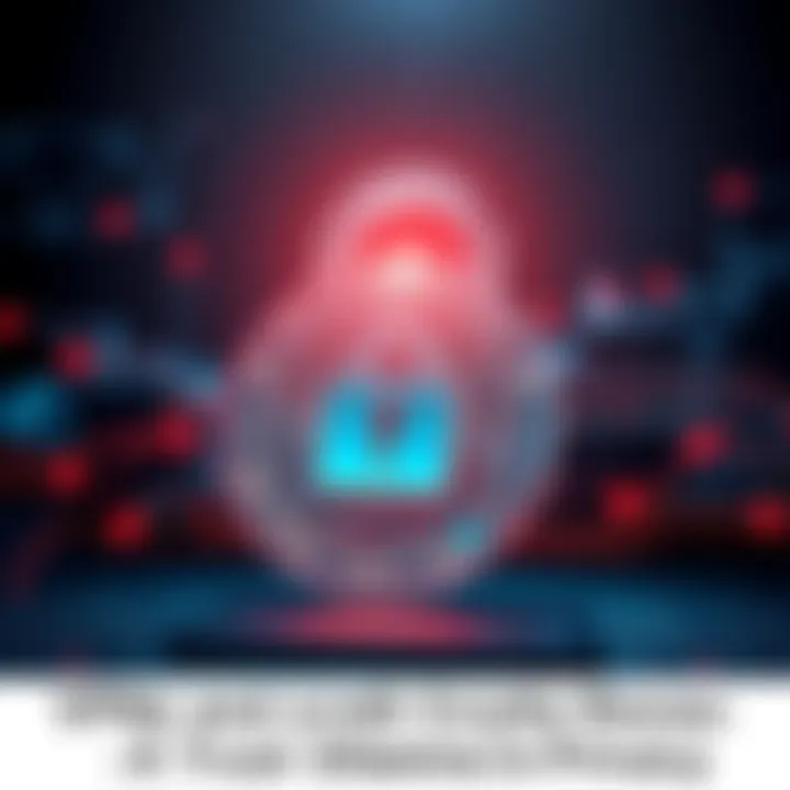 Visual representation of a VPN service securing a cryptocurrency node with a digital lock symbol, illustrating the trust aspect in privacy.