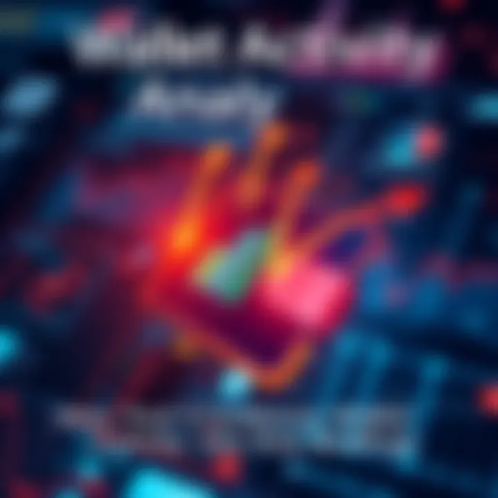 Wallet Activity Analysis A graphic showing a digital wallet with arrows indicating various transactions, alongside risk scores and analytics data, representing the CredScore tool.