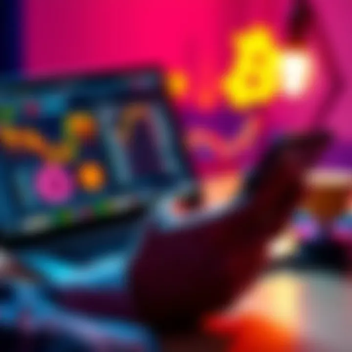 A person using a smartphone to set up a digital wallet for mining app earnings, with a laptop and cryptocurrency symbols in the background.