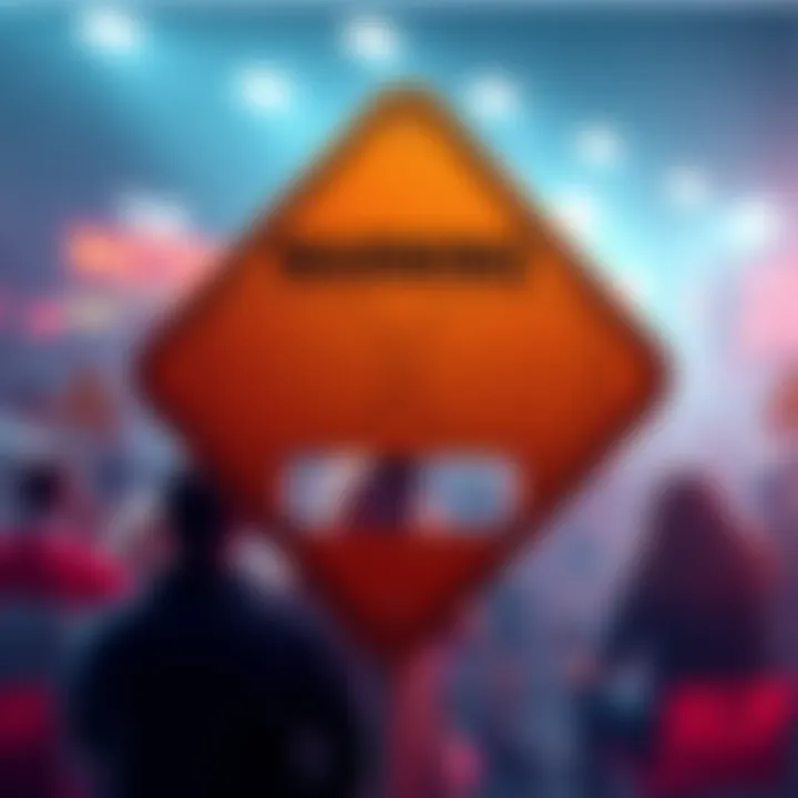 A warning sign depicting dialogue bubbles to represent discussions in LSP forums, highlighting the risks of language used by fans.