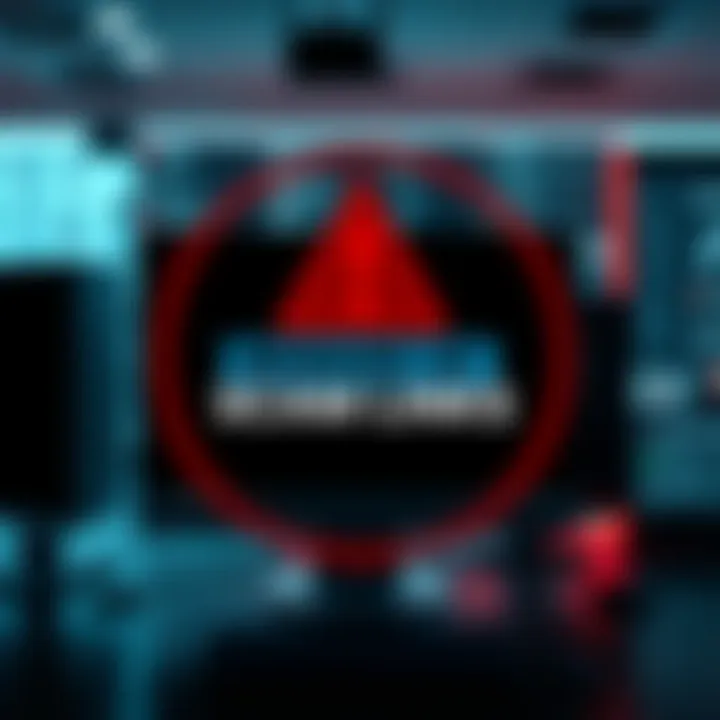 A graphic warning against clicking scam links in direct messages, featuring a red alert symbol and a computer screen with a suspicious link.