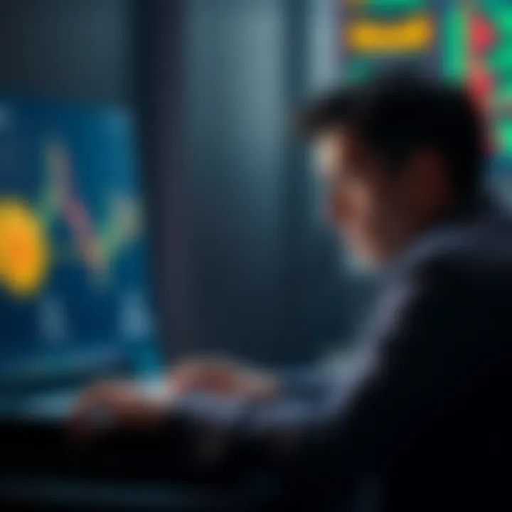 A person looking worried while checking cryptocurrency market trends on a laptop, with Bitcoin and Ethereum logos visible on the screen.