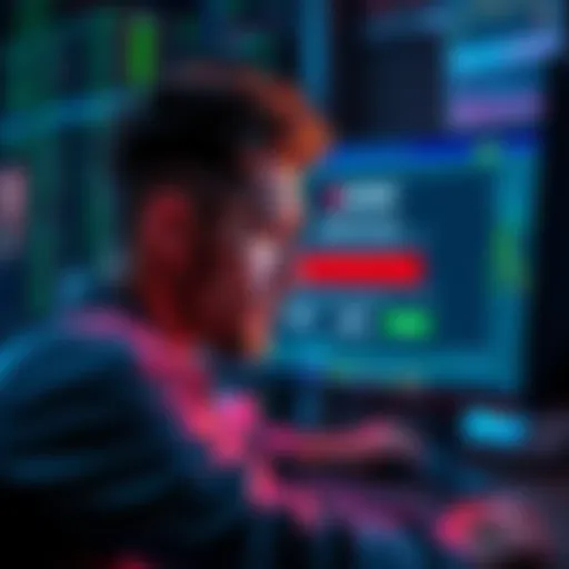 A frustrated person looking at a blocked account notification on a computer screen, symbolizing issues with Bitstamp