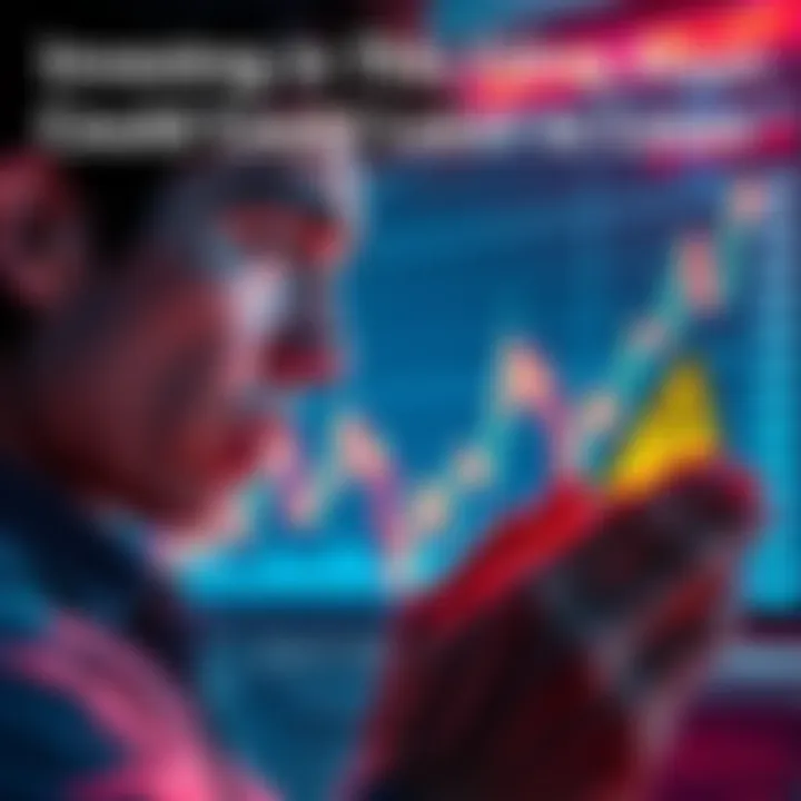 Warning about failing investments A person looking concerned while analyzing a stock chart with downward trends and a warning sign