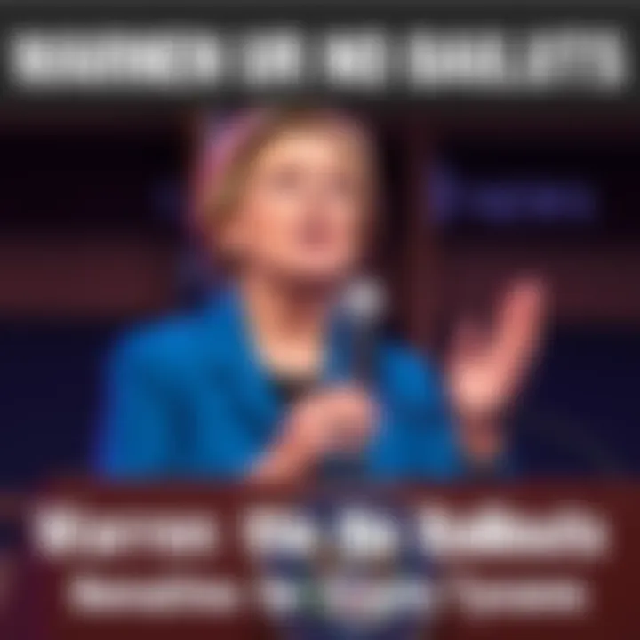 Senator Elizabeth Warren speaking at a podium, addressing concerns about cryptocurrency bailouts