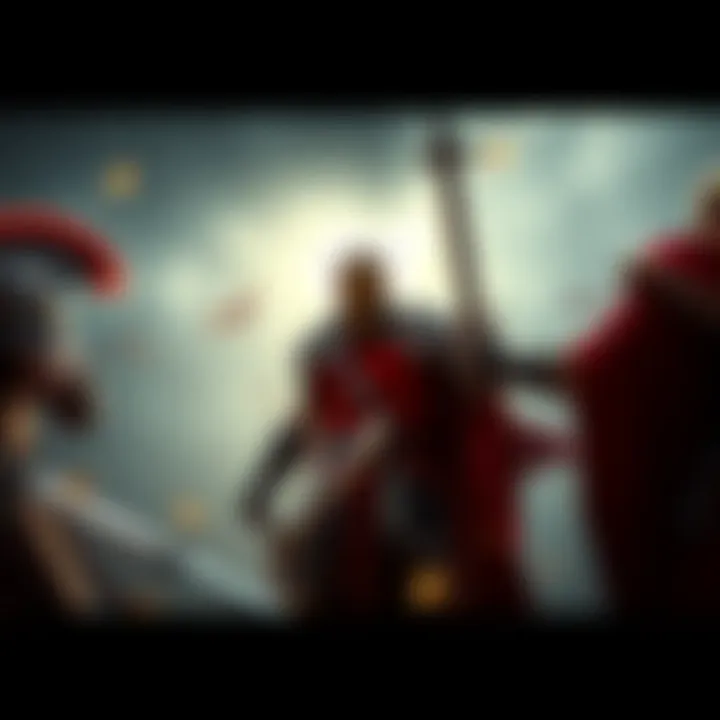 A brave warrior stands face to face with the king in a dramatic showdown, with swords drawn and tension in the air.