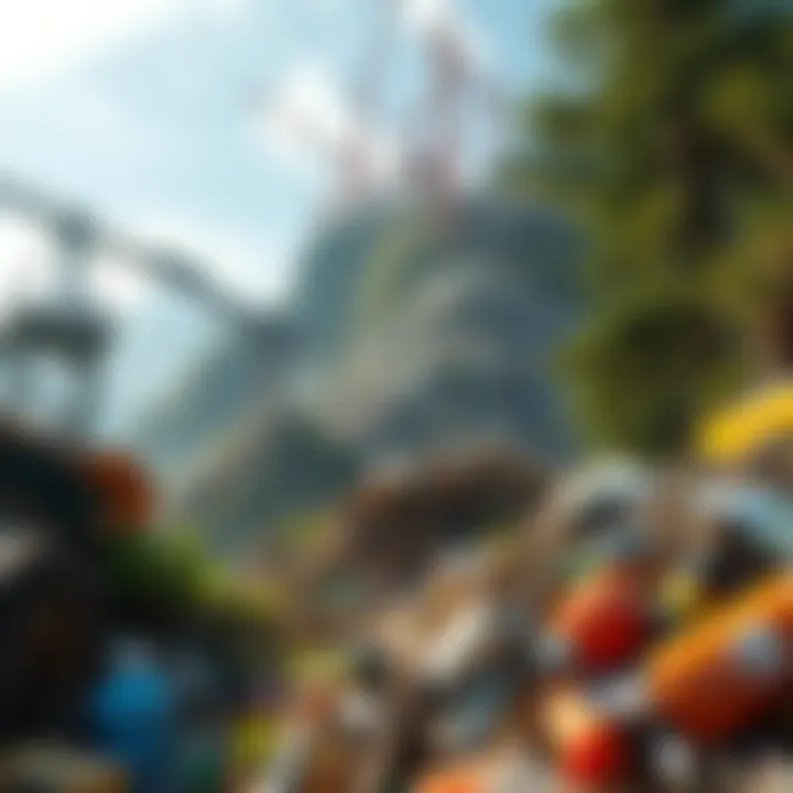 A visual representation of waste piles and pollution affecting the environment, showing garbage surrounded by nature