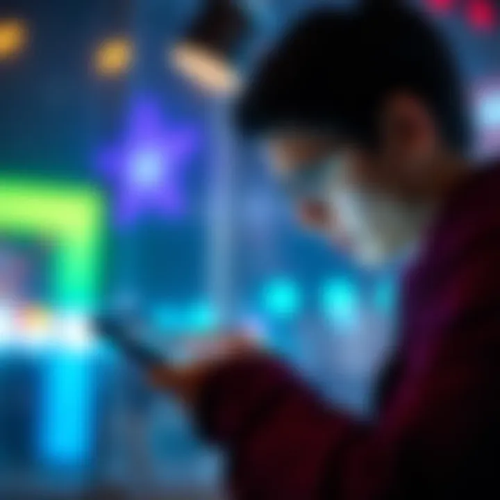 A person looking at a smartphone screen with ads while considering in-app benefits
