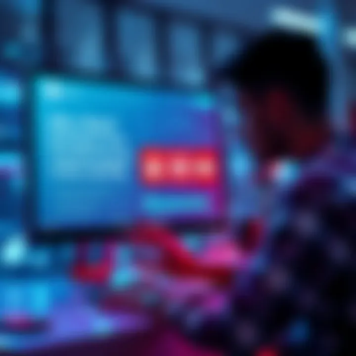 A visual representation of a person managing their online identity with a Web3 domain on a computer screen, showcasing blockchain features and digital connections.