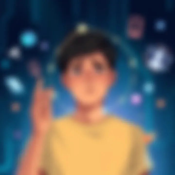 A digital illustration showing a person looking confused while exploring Web3, with symbols representing agents and support systems hovering around them.