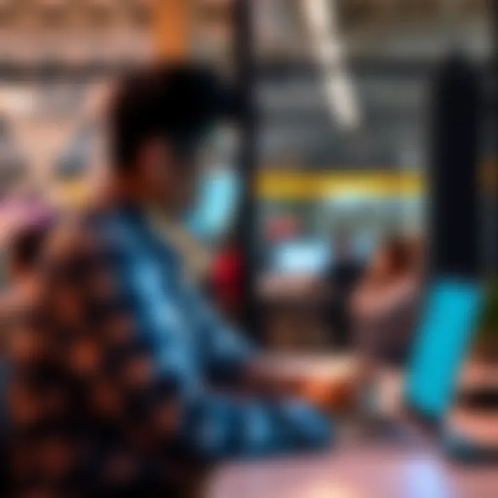 Disappointed customer in WeWork office A frustrated person sitting at a desk in a WeWork space, looking at a laptop with booking issues on the screen