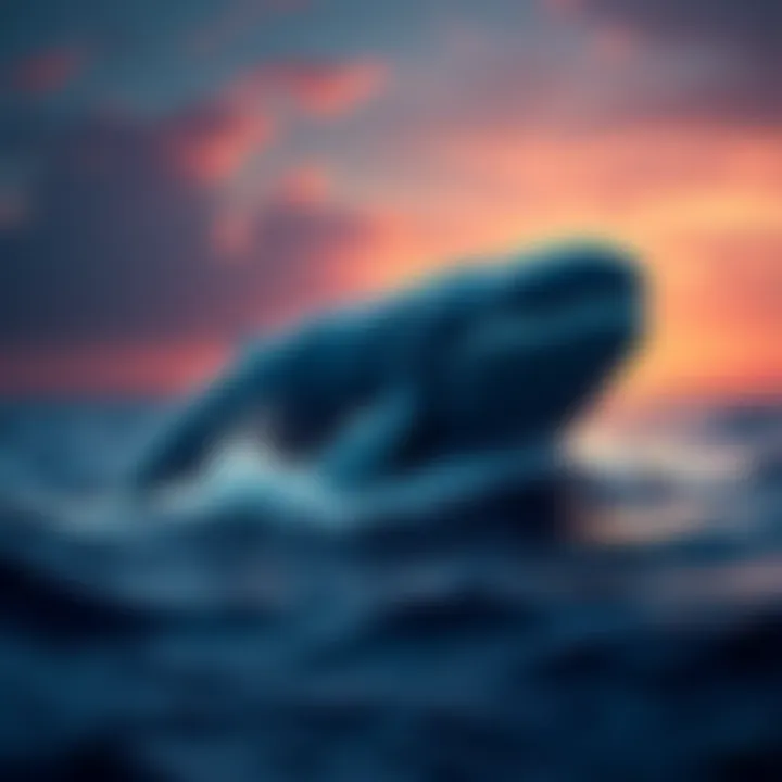 A whale in the ocean symbolizing a large investor returns a portion of cryptocurrency after a scam