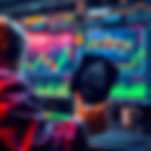 A trader analyzing market charts with a large amount of ETH displayed on the screen, showing recent profit from trading sessions.