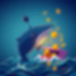 An illustration depicting a cartoon whale transferring Ethereum coins to the Bitpoint exchange in Japan.