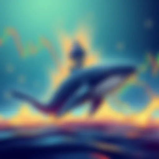 Illustration of a whale symbolizing a large investment wallet making a short position on Ethereum, with a background of declining ETH price charts and financial indicators.