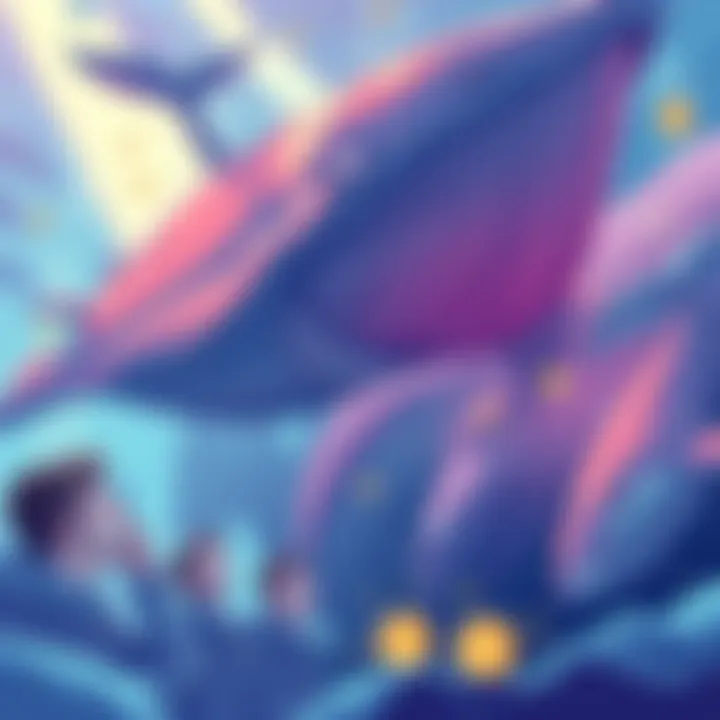 Illustration showing large whales symbolizing big investors buying Kaspa tokens while small holders look concerned as prices drop