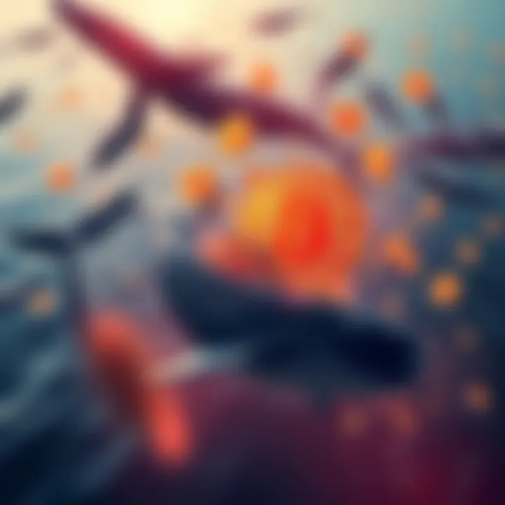 Large whales are buying Bitcoin while short-term investors are selling. A visual representation of whales symbolically gathering Bitcoin amidst the market activity.