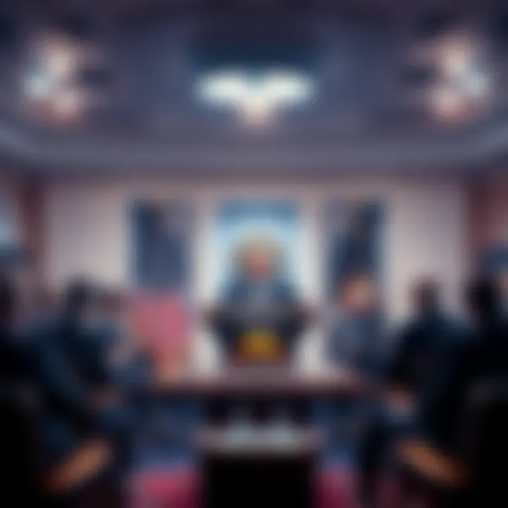 The White House press briefing room with officials discussing the jobs report and economic outlook, President Trump showing confidence in the background.