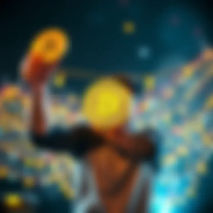 A person happily holding a symbol of cryptocurrency to celebrate reaching the whole coiner milestone