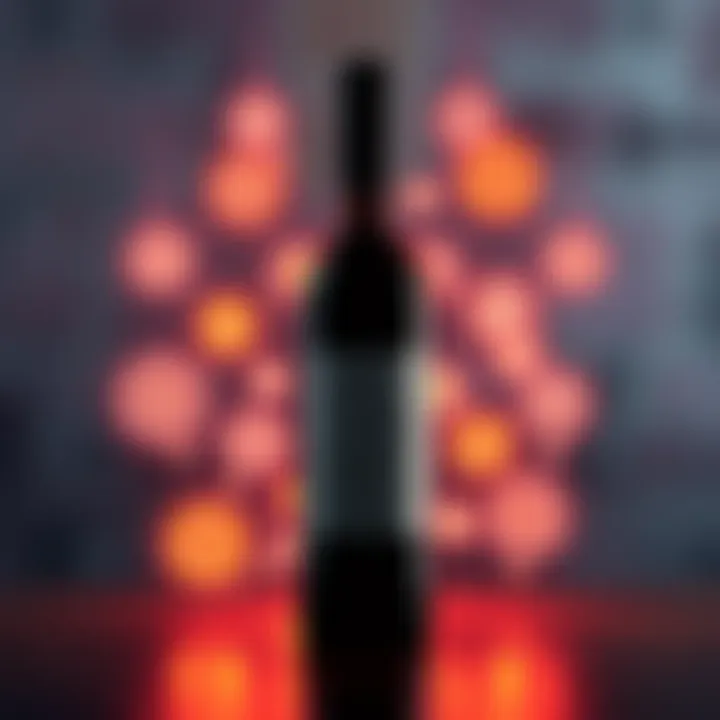 A wine bottle surrounded by icons representing blockchain technology, symbolizing authenticity and traceability in wine.