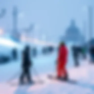 People enjoy winter sports like snowboarding and skiing during the Hunt Snowdown event