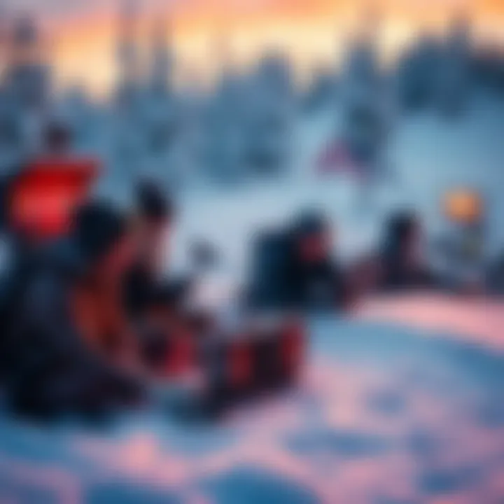 Gamers playing with winter packs in a snowy environment, showcasing various gaming setups and equipment.
