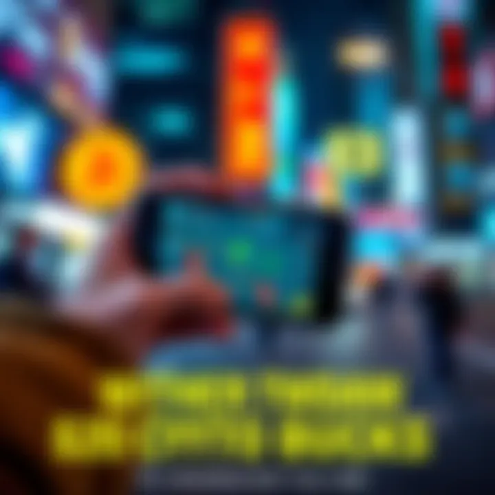 Withdraw Crypto Bucks Person withdrawing cryptocurrency with a phone, showing their location.