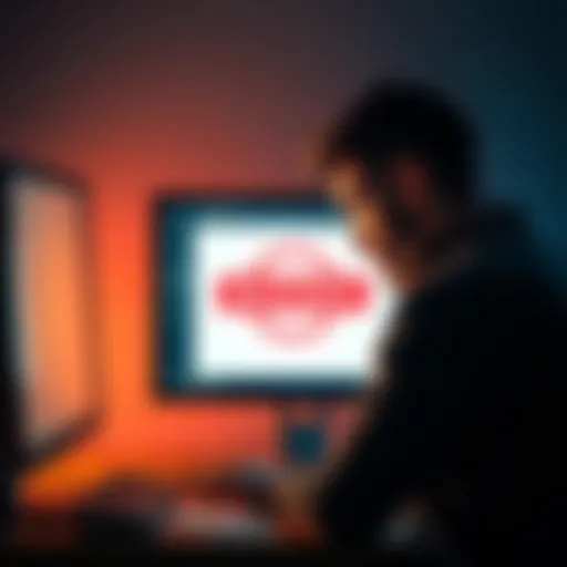 Frustrated person looking at a computer screen with a blocked withdrawal message.