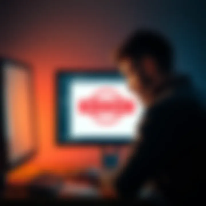 Frustrated person looking at a computer screen with a blocked withdrawal message.