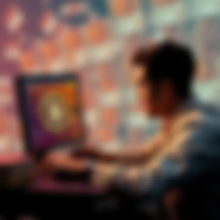 A person using a computer to withdraw money from Binance to a bank account, with a background of Hungarian currency symbols